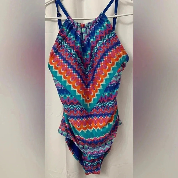 Women’s JANTZEN FARAH One Piece Crisscross Shirred Sides Swimsuit Size 8 EUC - Picture 3 of 9